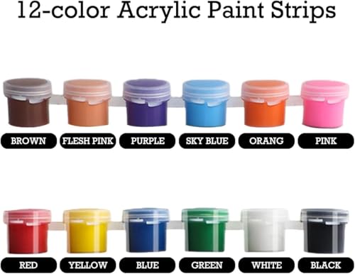 300 Pcs Mini Acrylic Paint Strips Set, 20 Pack 3ml 12 Colors Paint Bulk with 40pcs Brushes and 20 pcs Palettes, Adult Paint Set Waterproof Acrylic Paint Kit for Art Supplies