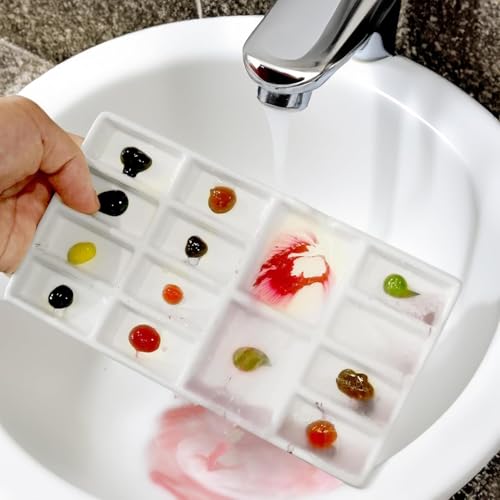 Travel Watercolor Palette,Portable Ceramic Palette with 14 Well,Metal Paint Box with Porcelain Palette(Blak Box) - color: Black