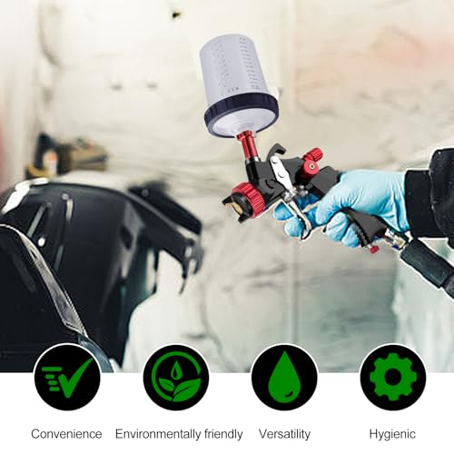 Disposable Paint Sprayer Gun Cup 27 Ounce(800ML) Kit with 30 Cups and Lids System, 1 Hard Cup with Retainer Ring, 6 Plugs, 1 Paint Stirrer for Automotive Commercial Coatings (27 Ounce-30PCS) - size: 27 Ounce-30PCS)