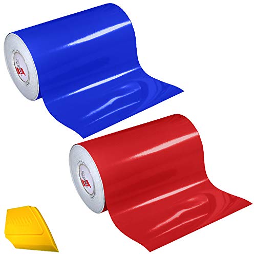 ORACAL 651 2 Color Combo Pack Adhesive Craft Vinyl 12 Inches x 3 Feet Roll Bundle Including Hard Yellow Detailer Squeegee (Red/Brilliant Blue) - color: Red/Brilliant Blue