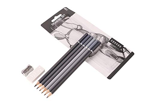 BXT 8pcs Wood Charcoal Pencil Set - Drawing Writing Pencil 8B 6B 4B 2B HB 2H, Art Eraser and Mini Manual Pencil Sharpener, Gift for Artist, Hobbyist,Beginner - color: 8pcs