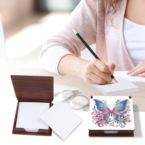 Diamond Painting Kit memo Box, Diamonds Art DIY Butterfly and Flower Patterns Sticky Note Box Special Shape Drill, with 160 Sticky Note, Ideal for Home Office Supplies, Handicrafts, Holiday Gifts - color: Butterfly and Flower