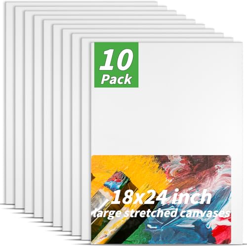 10 Pack Stretched Blank Canvases for Painting 18x24 100% Cotton Large Canvas Boards for Painting Bulk, White Painting Canvas for Oil, Acrylic Paint & Other Painting Media - style: 18x24In-10 Pack