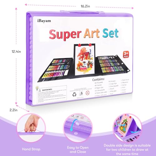 iBayam Stocking Stuffers for Adult, Art Supplies, Arts and Crafts for Artist, Office Supplies, Art Set Case with Trifold Easel, Sketch Pads - color: Purple