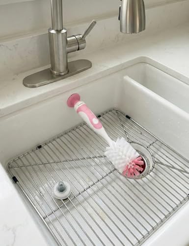 5 in 1 Bottle Cleaner Brush Set with Nylon and Silicone Bottle Brush, Straw Brush, Bottle Brush with Nipple Cleaner and Suction Cup, Cup Lid Cleaner Brushes Kit, BPA-Free (Pink) - color: Pink-nylon & Silicone Brush