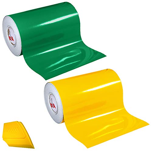 ORACAL 651 2 Color Combo Pack Adhesive Craft Vinyl 12 Inches x 3 Feet Roll Bundle Including Hard Yellow Detailer Squeegee (Yellow/Green) - color: Yellow/Green