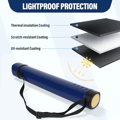 DEWEL Adjustable Poster Tube 24.5"-42", Waterproof Plastic Document Storage Tube Telescoping Carrying Case, Light Resistant Drawing Tube Painting Picture Tube Holder (Dark Blue-Large Size) - color: Dark Blue (Polygon), size: Large