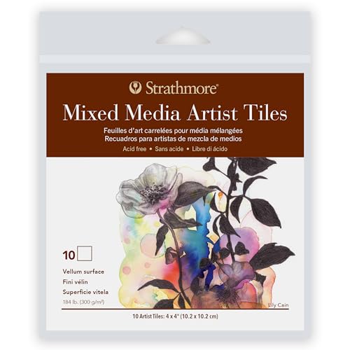 Strathmore 400 Series Artist Tiles Mixed Media Paper Pack, Heavyweight (184lb/300g), 10 Sheet, 4x4 inch, 1 Count