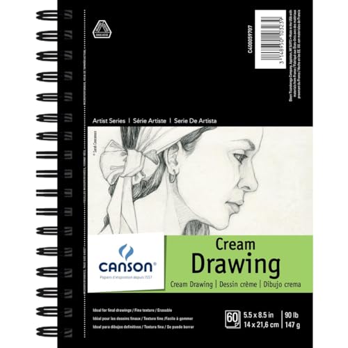 Canson Artist Series Cream Drawing Pad, 5.5" x 8.5", 90 lb. (147gsm), Side Wire, 60 Sheets/Pad - size: 5.5x8.5, style: Cream Drawing