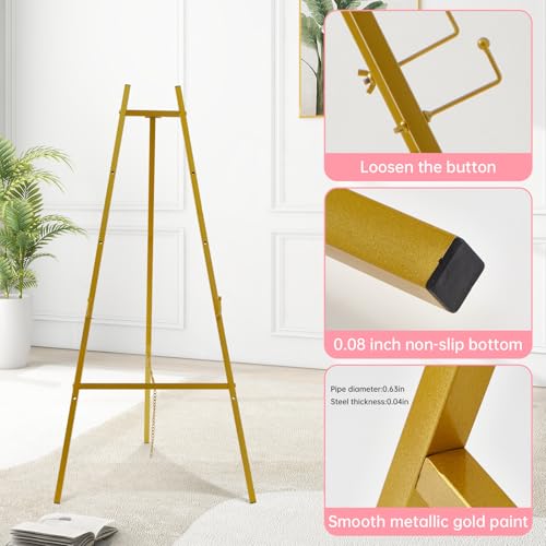 43.5" Gold Easel Stand for Sign, Heavy Duty Easel 4-Tier Adjustable Metal Floor Display Easel for Wedding Signs, Welcome Signs, Posters, Mirrors, Pictures, Art, Parties & Paintings - size: 43.5