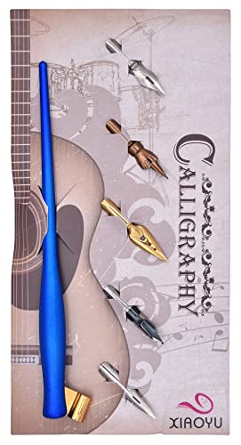 XIAOYU Oblique Calligraphy Dip Pen Comic Pen Set Include 2-in-1 Calligraphy Oblique or Straight Penholder with 5 Pieces Replacement Nibs, Blue - color: Blue