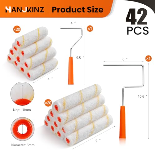40 Pack Microfiber Paint Roller, 4 Inch and 6 Inch, Small Paint Roller Covers, 3/8 Inch Nap, Mini Paint Rollers for House Painting with Paint Roller Frame, Wall Painting Tool - size: 4 Inch & 6 Inch,40 Pack