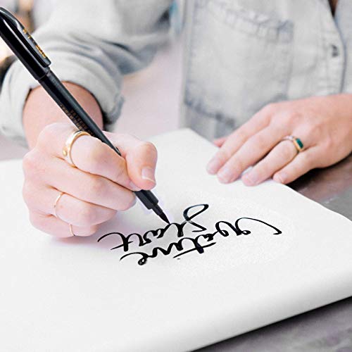 Hand Lettering Pens, Refillable Calligraphy Pens Brush Marker Pens Set Black, 4 Size for Writing, Painting, Drawing, Pack of 6