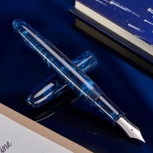 Asvine C80 Fountain Pen #8 Fine Nib Large Handcraft Pen with Converter Pen Case Collection Set (Galaxy Blue) - color: Galaxy Blue, style: Fine