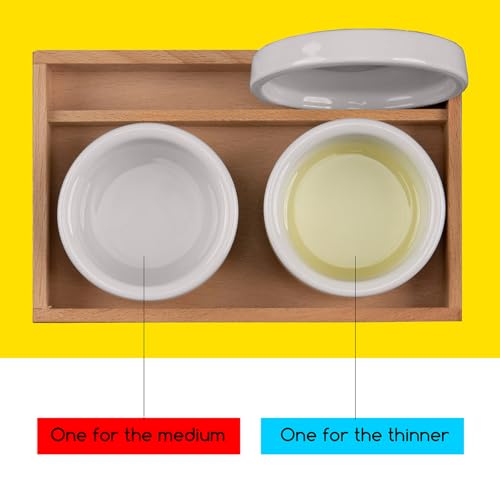 MEEDEN 2 Pack Porcelain Palette Cup, Ceramic Palette with Lid, Deep Well Oil Painting Cup, Artists Paint Water Cup, Oil Paint Dipper, Brush Wash Bowl with Beech Wood Tray - size: Not Available | 2 Wells