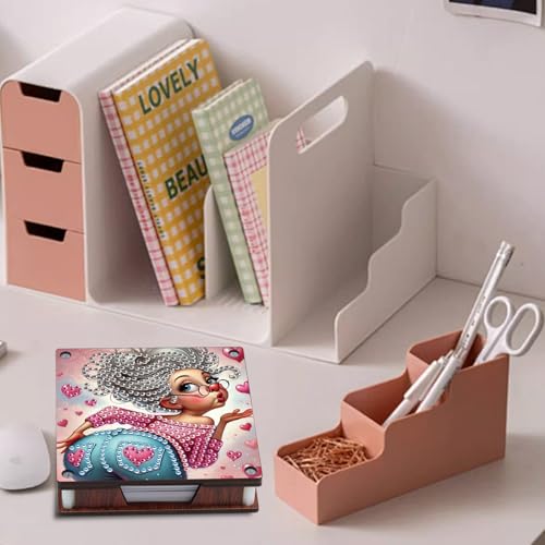 JISHSHAY 2 PCS Diamond Art Note Box Woman Diamond Painting Memo Boxes Woman Gem Painting Gem Art Memo Pad Holder Mosaic Kits for Adults Embroidery Kit Note Pad Holder, Contains 120 Sheets of Paper - color: Woman 5