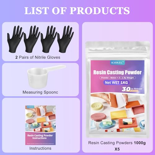 Resin Casting Powder 5000g, 20~30 Minutes Demold, Water Activated Plaster Powder for Craft Casting, Easy Mixing and Self Leveling - size: 5000g