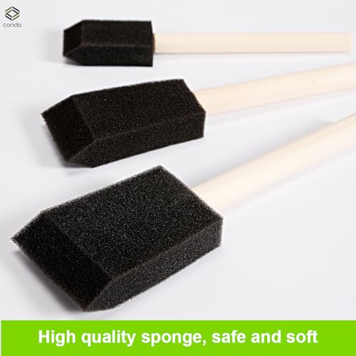 conda 25 Pack Different Size Assorted Foam Brush Set Wood Handle Paint Brush Set - size: 0.25"-2"/ 25 Pack