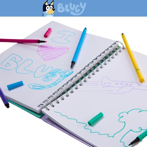 Bluey Sketchbook for Kids with Washable Markers, 86 Blank Pages Spiral Bound, Turquoise - color: Blueey