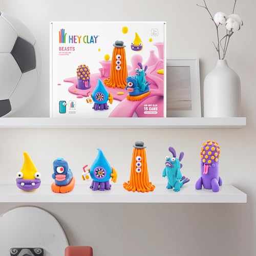HEY CLAY - Beasts Set-Colourful Modeling Kids-Air Dry Clay Kit 15 cans and Sculpting Tools with Fun Interactive Instructions App, Multicoloured - style: Beasts