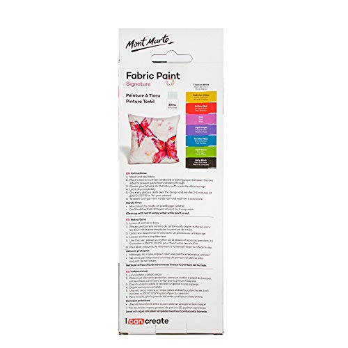 Mont Marte Permanent Fabric Paint Set 8 x 20ml Vivid Colours for Textile, Fabric, T-Shirt, Canvas, Wood, Ceramic, Glass - color: 8 colors