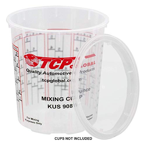 Custom Shop/TCP Global Full Case of 100 Cups with 50 Lids - 1/2 Pint (10oz) Paint Mixing Cups - Cups Have Calibrated Mixing Ratios on Side of Cup