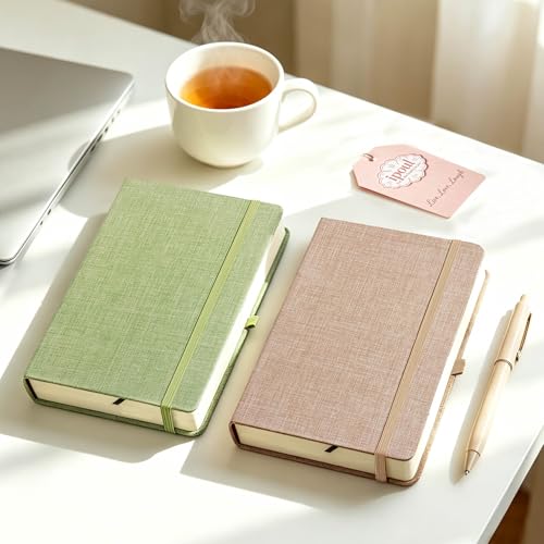 Linen Notebook, College Ruled, Hardcover, Lay Flat, B6, Small, 5x7, Thick, 100gsm, Pink, Journal for Writing - color: B6-Minimalism Pink