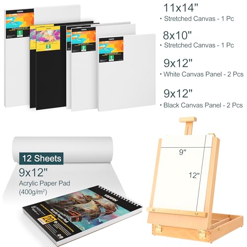 VISWIN 62 Pcs Acrylic Paint Set with Easel Box, Painting Kit with 24 Acrylic Paints, Canvases, Brushes, Palette, Paper Pad, Art Supplies, Art Set Gift for Adults, Beginners, Artists - size: 62 Pcs