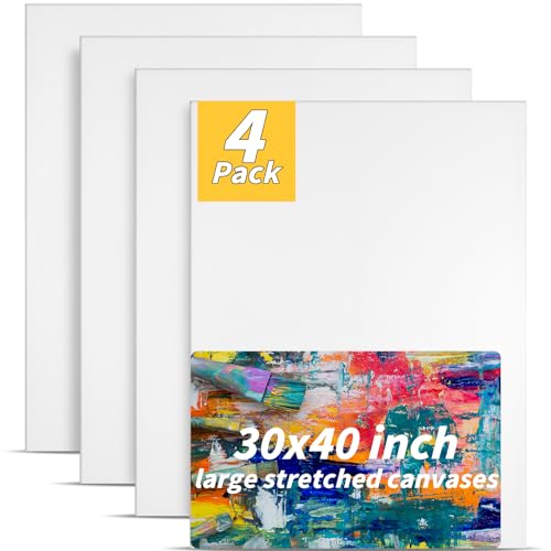 Pre Stretched Canvases for Painting 30x40 4 Pack Large Blank Canvas Boards for Acrylic Pouring and Oil Painting, 100% Cotton, 5-Time Gesso Primed - style: 30x40In-4 Pack