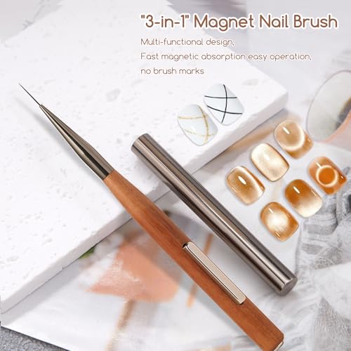 1 Piece 3-in-1 Nail Art Pen, Liner Brush for Fine Detailing and Smooth Lines, Cat Eye Magnet for Nails, Nail Magnet for Cat Eye Gel Polish - color: Liner Brush&Nail Magnet