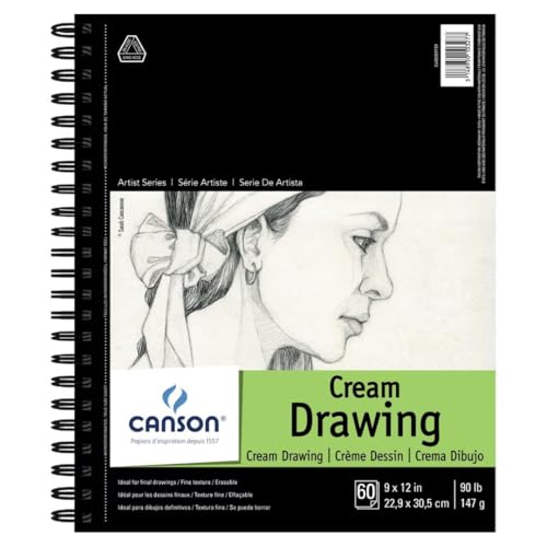 Canson Artist Series Cream Drawing Pad, 9" x 12", Side Wire Bound, 90 lb. (147gsm), 60 Sheets/Pad, Case of 6 Pads, 360 Sheets Total - size: 9" x 12" (6-Pack), style: Cream Drawing