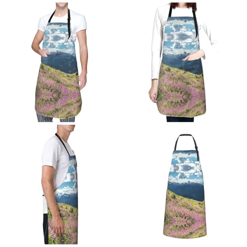 Mountains Waterproof Apron With Pockets For Adults-Adjustable Bib Apron For Cooking, Gardening, Painting,Housework