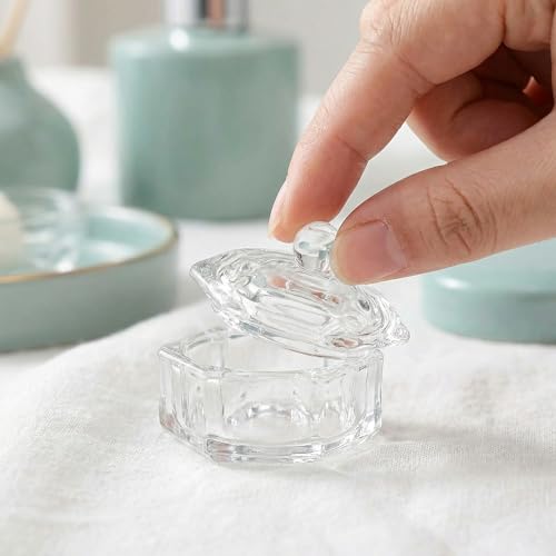 Hexagonal Crystal Glass Pen Cleaning Cup with Lid - 2 Pack Dappen Dish for Nail Art, Calligraphy, Brush and Ink Washing - Artist & Nail Tech Supplies