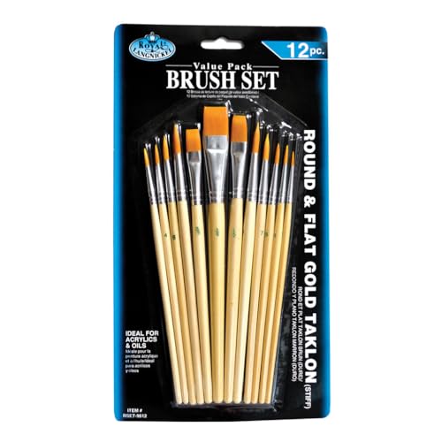 Royal and Langnickel Round/Flat Taklon Variety Brush Set - Gold (Pack of 12)