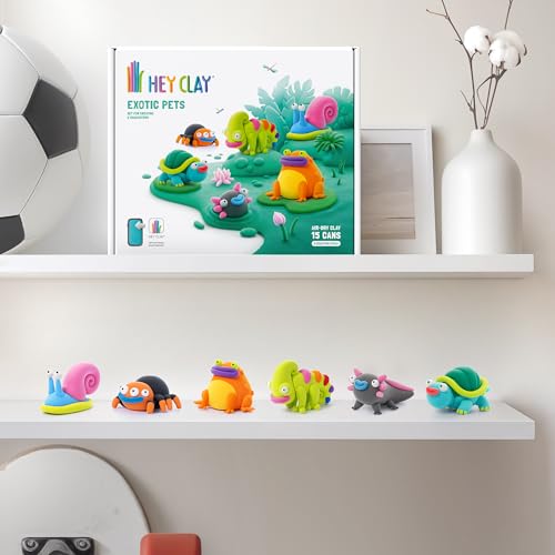 Hey Clay 15 Cans Set - Colourful Modelling Kids Air-Dry Clay 15 Cans with Sculpting Tools and Fun Interactive Instructions for Children Age 3+ (Exotic Pets) - style: Exotic Pets
