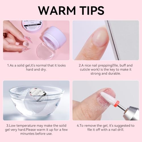 Makartt 3D Gel Nail Art: 4-in-1 Clear & White Solid Gel Builder Non-sticky for Extension 3D Sculpting Nail, UV Glue for Acrylic Nails, Rhinestones & Sculpture Hard Gels for Nails UV/LED Lamp Required - color: Clear & White