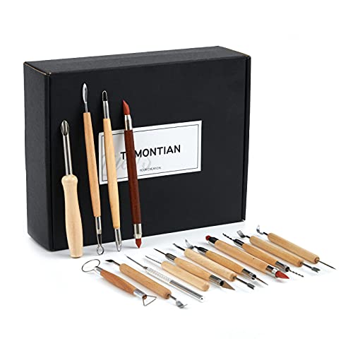 TEMONTIAN Pottery Tool Kit,Clay Sculpting Tools,43 Pcs Double Sided Pottery Wheel Tools for Adults,Pottery Carving Tools,Pottery Kiln Tools At Home,Ceramics Tools Set with Carrying Case Bag and Apron - color: BLACK