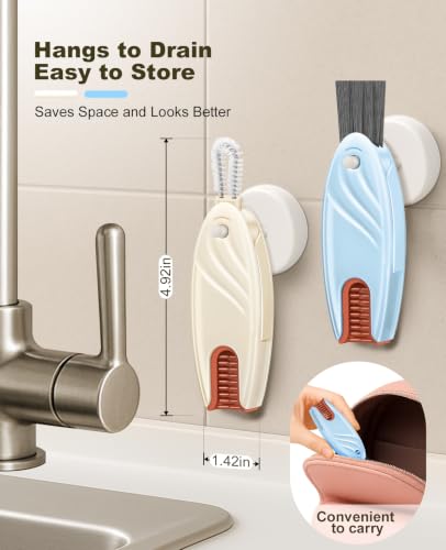 4 in 1 Cup Lid Gap Cleaning Brush Set 2 Pcs - Multifunctional Bottle Cleaning Brush Tools for Home Kitchen and Travel Cleaning | Portable Silicone Cup Lid Cleaner in 2 Colors (Beige & Blue) - color: Beige & Blue