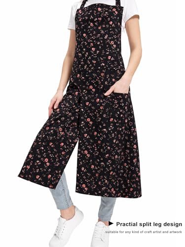 Molaxhome Split Apron with 3 Pockets,Unisex Pottery Apron with Adjustable Strap for Kitchen Ceramics - color: Blackflower
