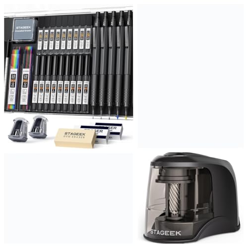 STAGEEK 35PCS Black Art Mechanical Pencil Set in Case+STAGEEK Electric Pencil Sharpener