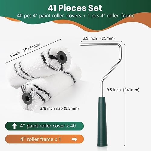 Microfiber Paint Roller 4 Inch, Small Paint Roller Covers (3/8-Inch Nap, 40 Pack), Mini Paint Rollers for House Painting with Paint Roller Frame, Wall Painting Tool - color: 4 inch paint roller 40 pack