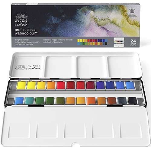 Winsor & Newton Professional Watercolor Paint Set, Lightweight Metal Box, 24 Half Pan - style: Lightweight Metal Box 24 Half Pan