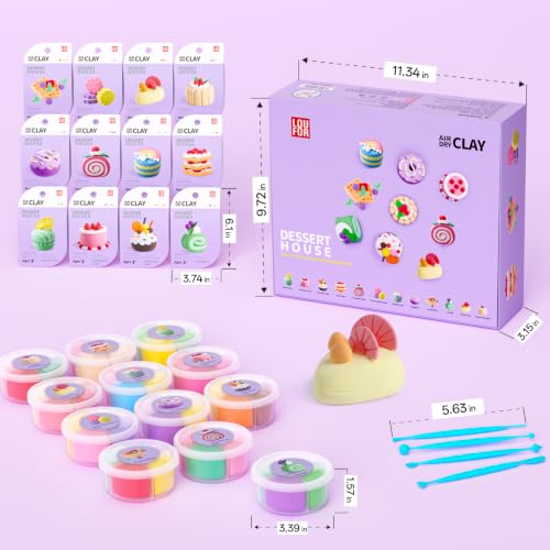 LOUFOR Air Dry Clay Kits - Modeling Clay for Kids, Ultra Light & Soft, Safe & Non-Toxic, 12 Boxes DIY Model Magic Clay with Sculpting Tools & Tutorials, Creatible Art Crafts Toys Gifts Boys Girls - color: #02-Dessert House