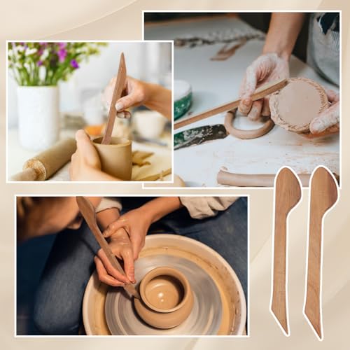 BENECREAT 2Pcs Wooden Handle Tools for Clay & Pottery Clay Sculpting Tools for DIY Handmade Modeling Pottery Tools Throwing Stick for Arts, Crafts & Sewing