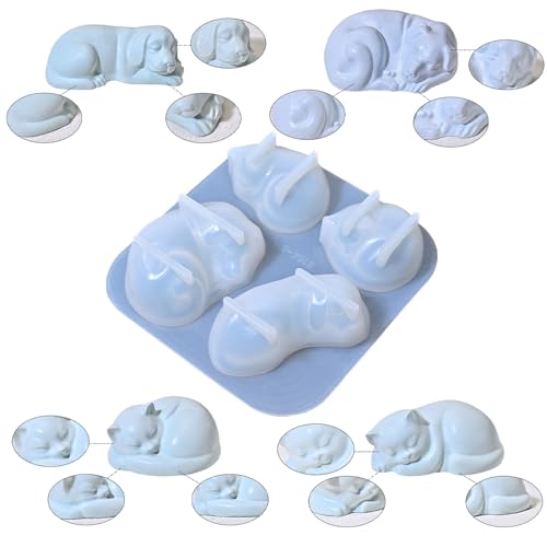 3D Dog Cat Silicone Molds for Resin Crafts Cartoon Pet Memorial Statue Epoxy Resin Molds Cute Animals Soap Mold Sleeping Cats Dogs Silicone Mold for DIY Pet Keepsakes Gummy Chocolate Candle Making