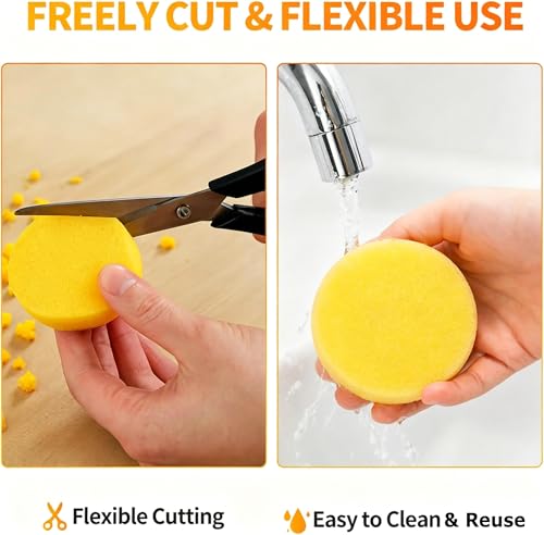 Pottery Craft Sponges, 12PCS Round Soft Clay Sponge, 2.76In Yellow Paint Sponges for Art & Craft Pottery Clay Cleaning Ceramics Wall Face Painting - size: 12PC