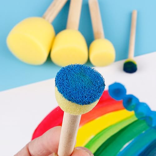 Round Sponges Brush Set Paint Sponge Wood Handle Foam Stencil Brushes Touch Up Painting Tools for Acrylic Craft Staining Varnishes 10pcs - color: A