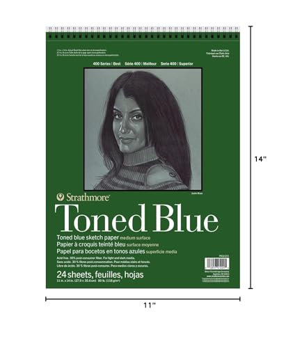 Strathmore 400 Series Sketch Pad, Toned Blue, 11x14 inch, 24 Sheets - Artist Sketchbook for Drawing, Illustration, Art Class Students - size: 11x14