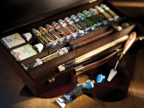 Rembrandt Oil Color Paint Professional Wood Box Set, 12x40ml Tubes + 1x60ml Tube + 11 Accessories