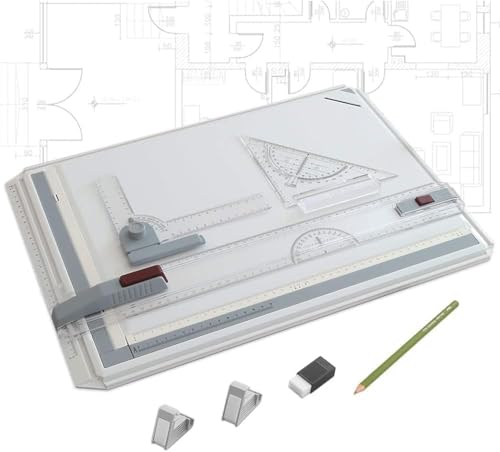 Japard A3 Drafting Board Portable Drawing Board Metric Multi-Function Portable Table with Ruler, Angle Adjustable Measuring System Art Christmas Gift